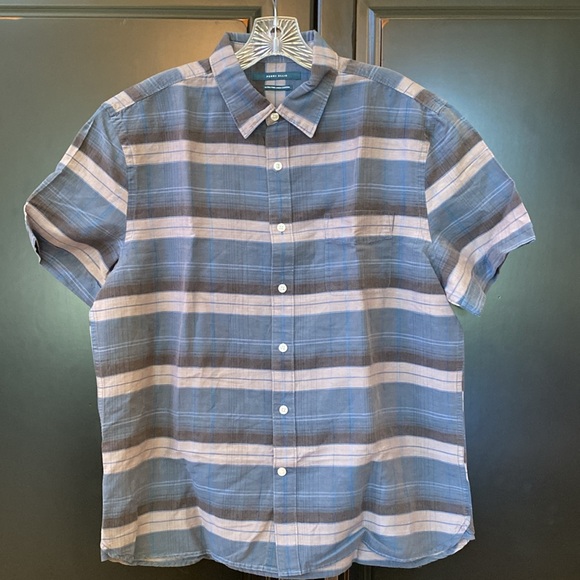 PERRY ELLIS LINEN/COTTON Blend Short-Sleeve Dress Shirt Size L - Picture 6 of 6